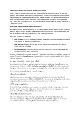 Top-Rated Ductile Iron Pipe Suppliers in Delhi You Can Trust