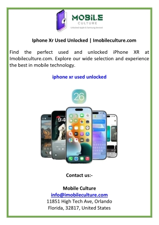 Iphone Xr Used Unlocked  Imobileculture.com