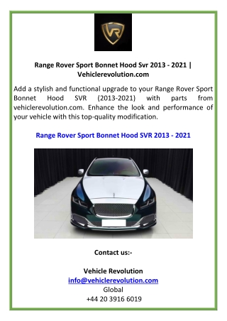 Range Rover Sport Bonnet Hood Svr 2013 - 2021  Vehiclerevolution.com
