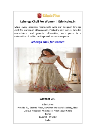 Lehenga Choli For Women  Ethnicplus.in