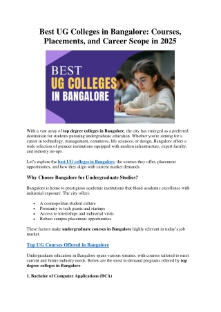Best UG Colleges in Bangalore