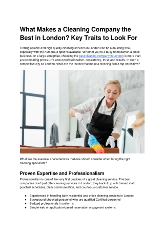 What Makes a Cleaning Company the Best in London