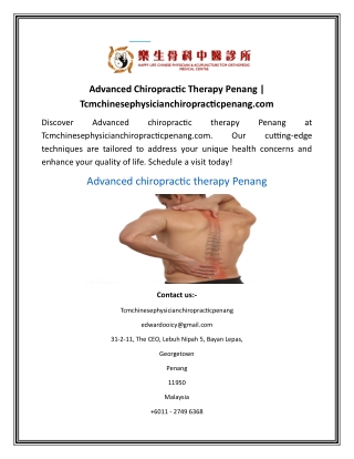 Advanced Chiropractic Therapy Penang  Tcmchinesephysicianchiropracticpenang.com