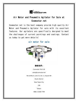 Air Motor and Pneumatic Agitator for Sale at Cosmostar.net