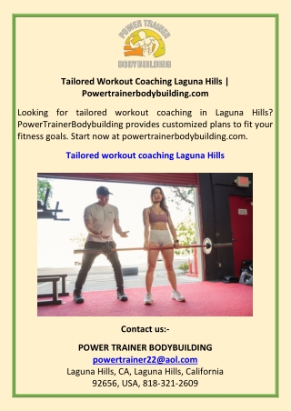Tailored Workout Coaching Laguna Hills  Powertrainerbodybuilding.com