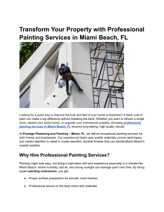 Transform Your Property with Professional Painting Services in Miami Beach, FL