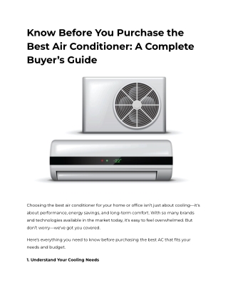 Know Before You Purchase the Best Air Conditioner_ A Complete Buyer’s Guide