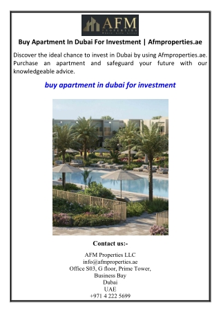 Buy Apartment In Dubai For Investment | Afmproperties.ae