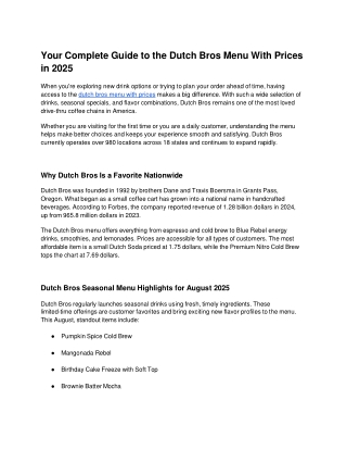 Complete Guide to the Dutch Bros Menu With Prices in 2025