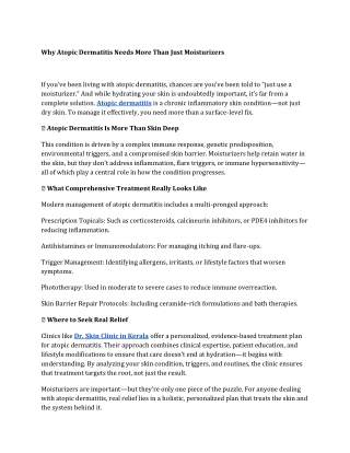 Why Atopic Dermatitis Needs More Than Just Moisturizers