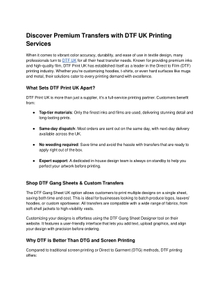 Discover Premium Transfers with DTF UK Printing Services