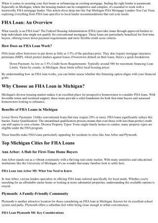 Top Michigan FHA Mortgage Lenders You Can Trust