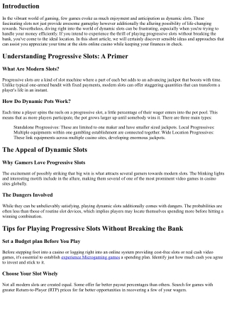 Tips for Playing Progressive Slot Machines Without Damaging the Financial instit