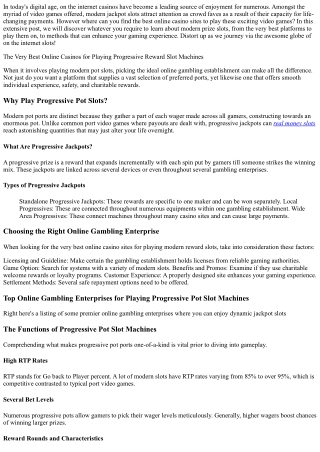The Most Effective  On-line Casinos for  Enjoying Progressive  Pot Slots