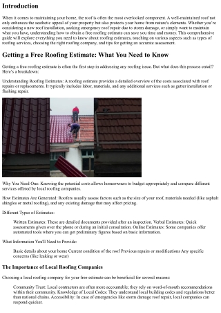Getting a Free Roofing Estimate: What You Need to Know