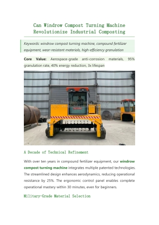 Can Windrow Compost Turning Machine Revolutionize Industrial Composting