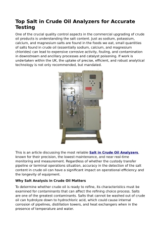 Top Salt in Crude Oil Analyzers for Accurate Testing