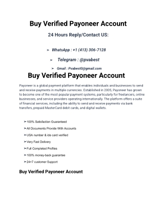 Trusted Site To Buy Verified Payoneer Accounts In This Time