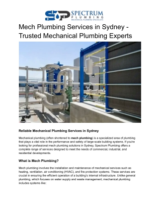 Mech Plumbing Services in Sydney - Trusted Mechanical Plumbing Experts