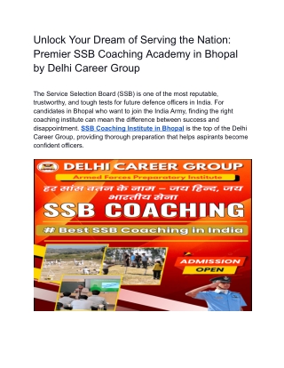 SSB Coaching in Bhopal - Delhi Career Group