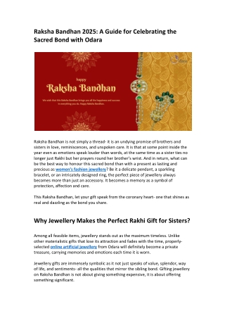 Raksha Bandhan 2025: A Guide for Celebrating the Sacred Bond with Odara
