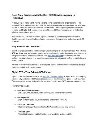 Grow Your Business with the Best SEO Services Agency in Hyderabad - Google Docs