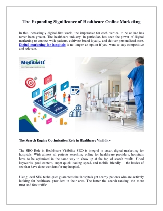 The Expanding Significance of Healthcare Online Marketing