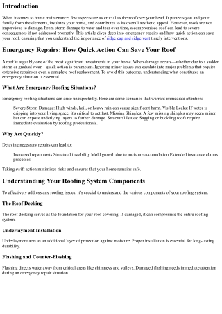 Emergency Repairs: How Quick Action Can Save Your Roof