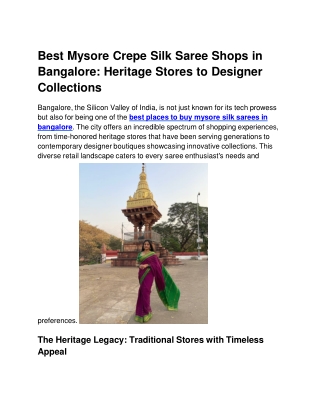 Best Mysore Crepe Silk Saree Shops in Bangalore_ Heritage Stores to Designer Collections