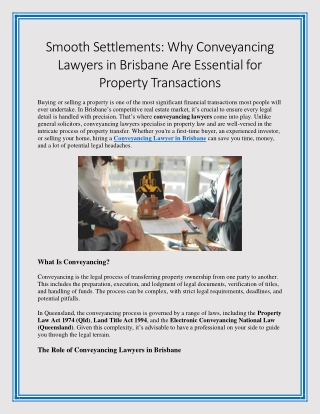 Smooth Settlements Why Conveyancing Lawyers in Brisbane Are Essential for Property Transactions