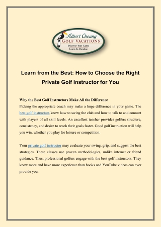 Learn from the Best: How to Choose the Right Private Golf Instructor for You