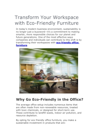 Transform Your Workspace with Eco-Friendly Furniture