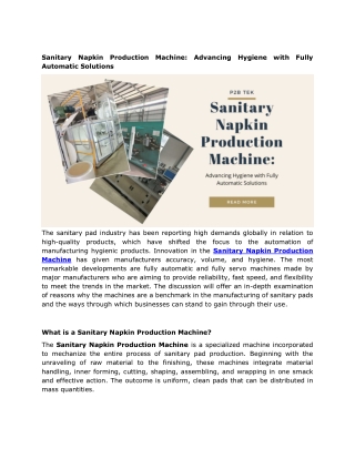 Sanitary Napkin Production Machine: Advancing Hygiene