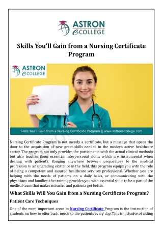 Skills You’ll Gain from a Nursing Certificate Program