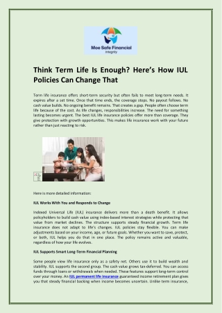 Think Term Life Is Enough? Here’s How IUL Policies Can Change That