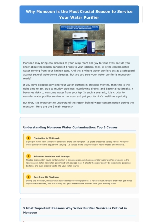 Why Monsoon is the Most Crucial Season to Service Your Water Purifier