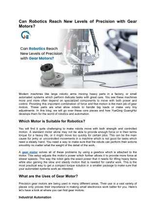 Can Robotics Reach New Levels of Precision with Gear Motors