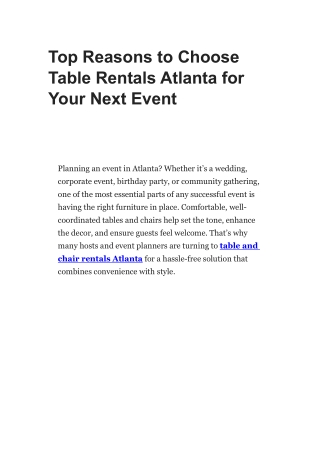 Top Reasons to Choose Table Rentals Atlanta for Your Next Event