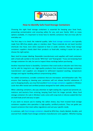How to Identify Safe Food Storage Containers
