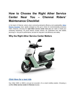 How to Choose the Right Ather Service Center Near You – Chennai Riders’ Maintenance Checklist
