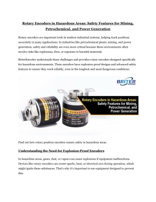 Rotary Encoders in Hazardous Areas: Safety Features for Mining
