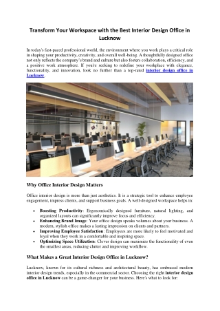 Transform Your Workspace with the Best Interior Design Office in Lucknow