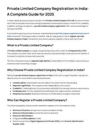 Pvt Ltd Company Registration in India: A Complete Guide for 2025