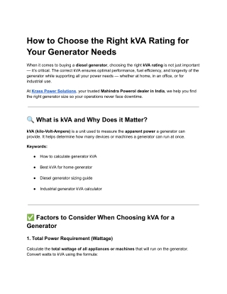 How to Choose the Right kVA Rating for Your Generator Needs