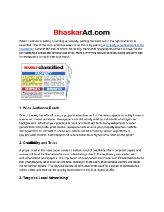 Reach More Buyers with Property Ads in Newspapers by BhaskarAd