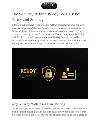 The Security Behind Reddy Book ID_ Bet Safely and Smartly