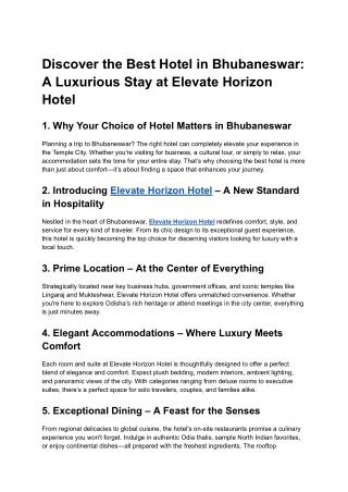 Discover the Best Hotel in Bhubaneswar_ A Luxurious Stay at Elevate Horizon Hotel