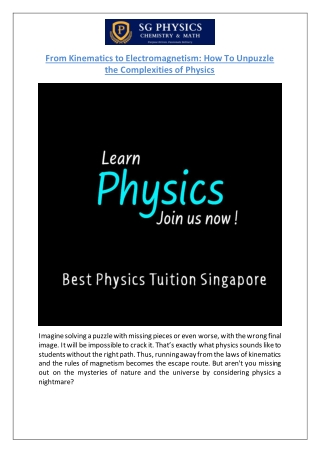 From Kinematics to Electromagnetism - How To Unpuzzle the Complexities of Physics