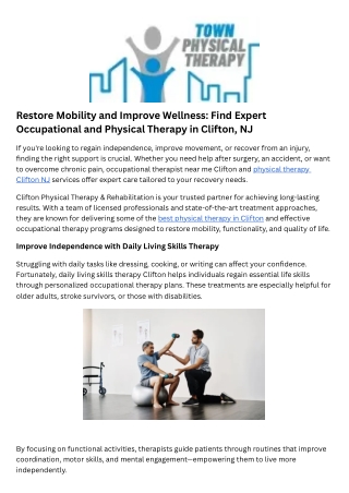 Post-Injury Occupational Therapy Clifton