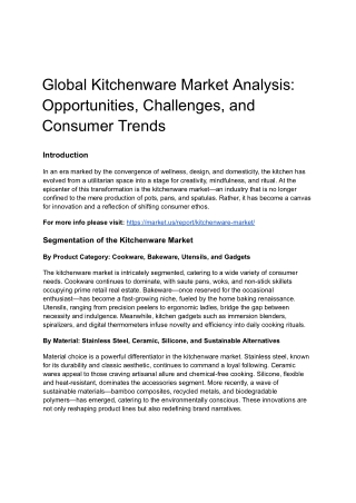 The Global Kitchenware Industry: Innovations, Insights, and Consumer Shifts